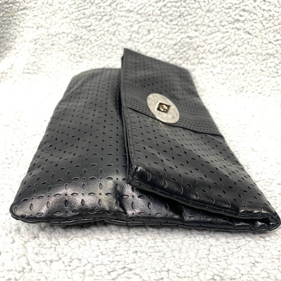 Nine West Perforated Faux Leather Fold Over Clutch w/Turn Lock Closure 12.5”x8” - Picture 4 of 8